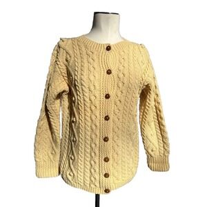 Vintage 70s 80s B Altman & Co Hand Knit In Ireland Cable Wool Women's Cardigan S